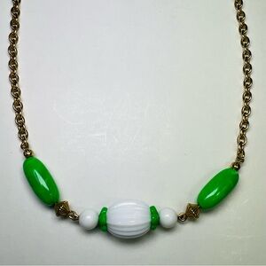 Vintage Signed AVON White/Green Lucite Beads Gold Tone